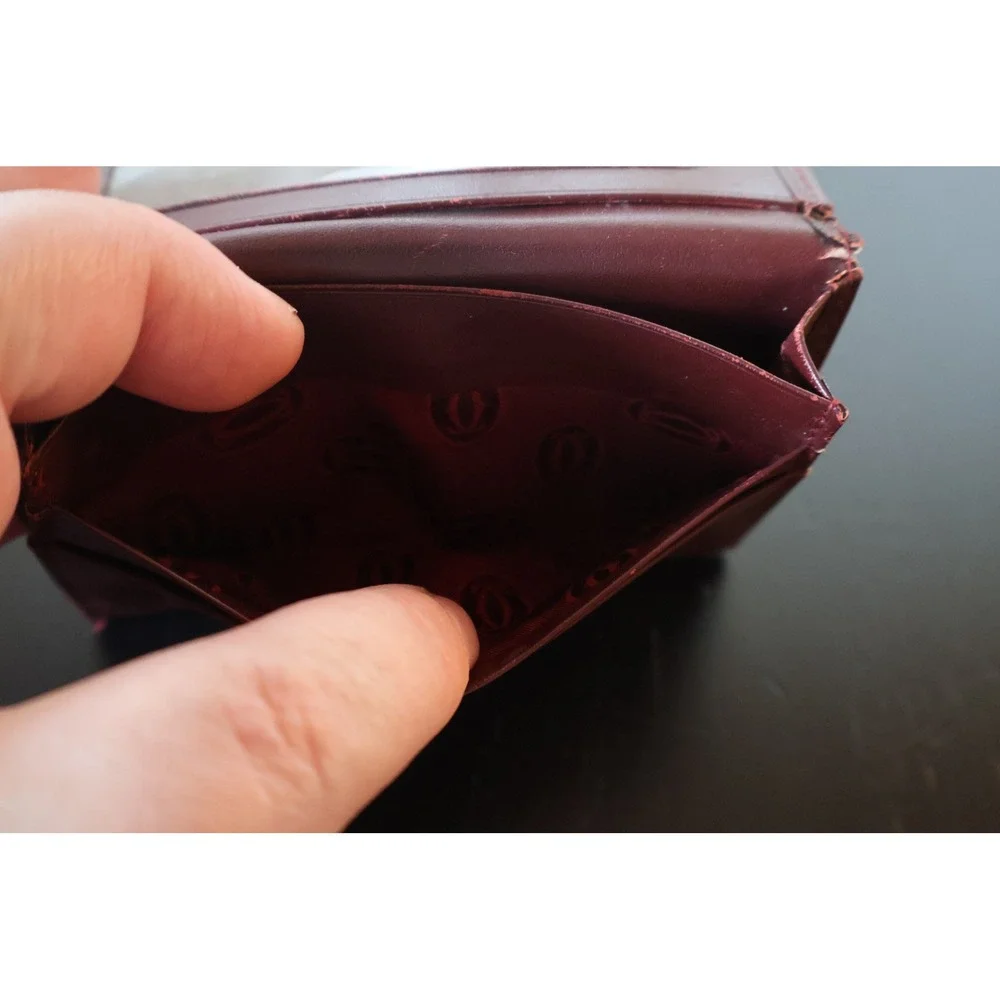 Vintage Must de Cartier Burgundy Leather Card ID Holder Wallet